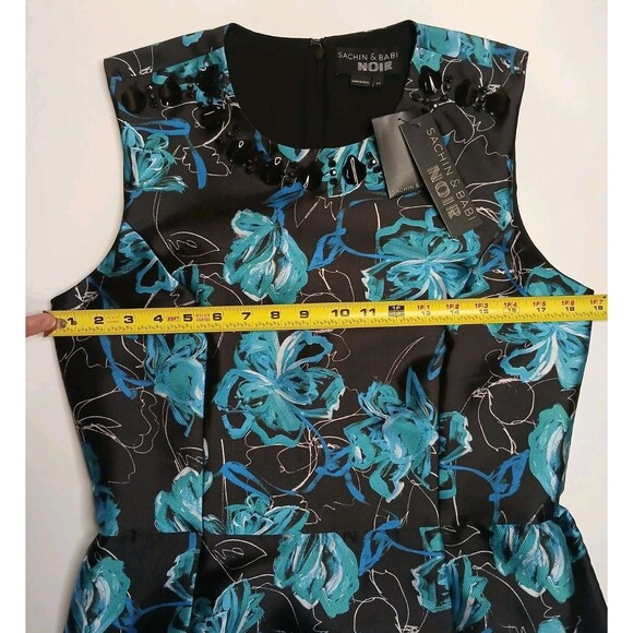 Sachin & Babi NOIR Sz 10 Sheila Floral Beaded Cocktail Dress Black Blue & Topaz - Picture 13 of 16